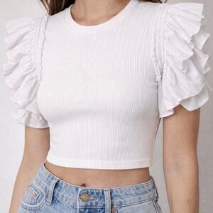Zara White Ruffled Sleeve Crop Top